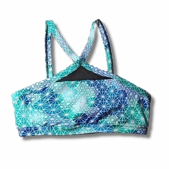 𝅺VICTORIA Sport Blue Black White Pink Geometric Sports Bra - Picture 1 of 3
